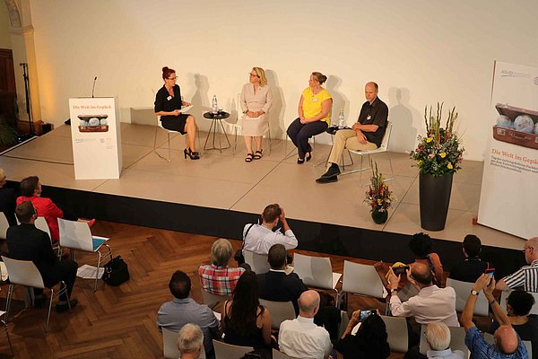 Podiumsdiskussion mit Ministerin Schulze, moderiert von Dr. Friederike Repnik, Beraterin auf Zeit bei AGIAMONDO